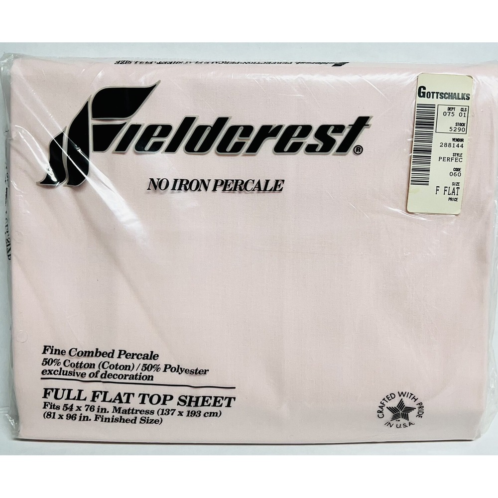 Vintage Fieldcrest Pink Full Flat No Iron Percale Sheet Made in USA NOS NEW